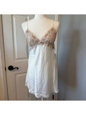 Flora Nikrooz White Nude Lace Satin Mini Slip Dress Size Medium